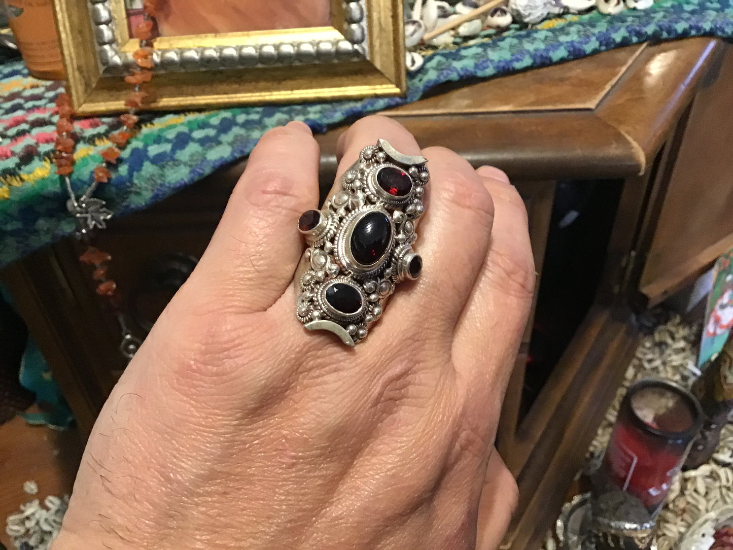 Garnet Tibetan Ring Sz10