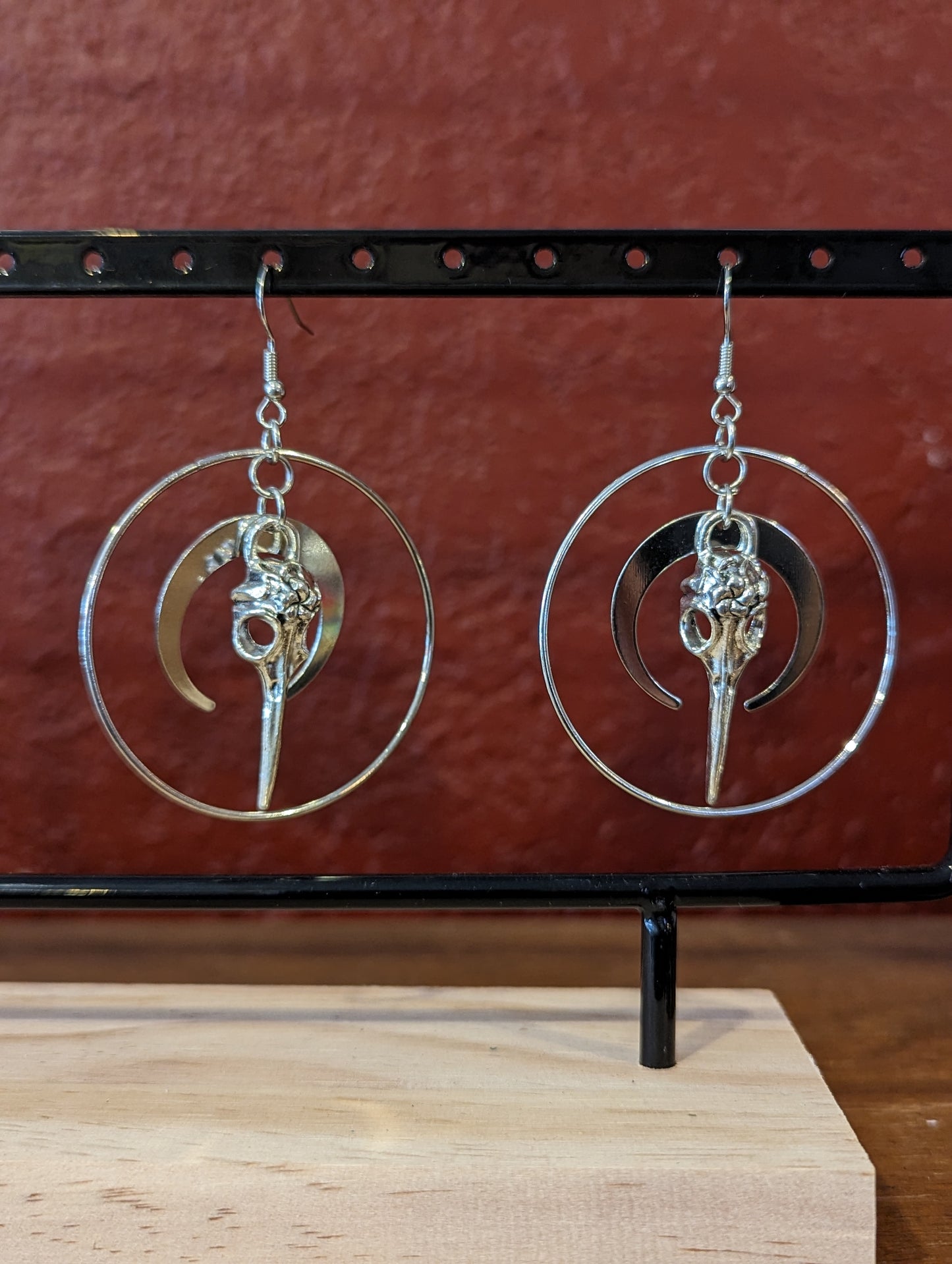 Raven Crescent Moon Hoop Earrings