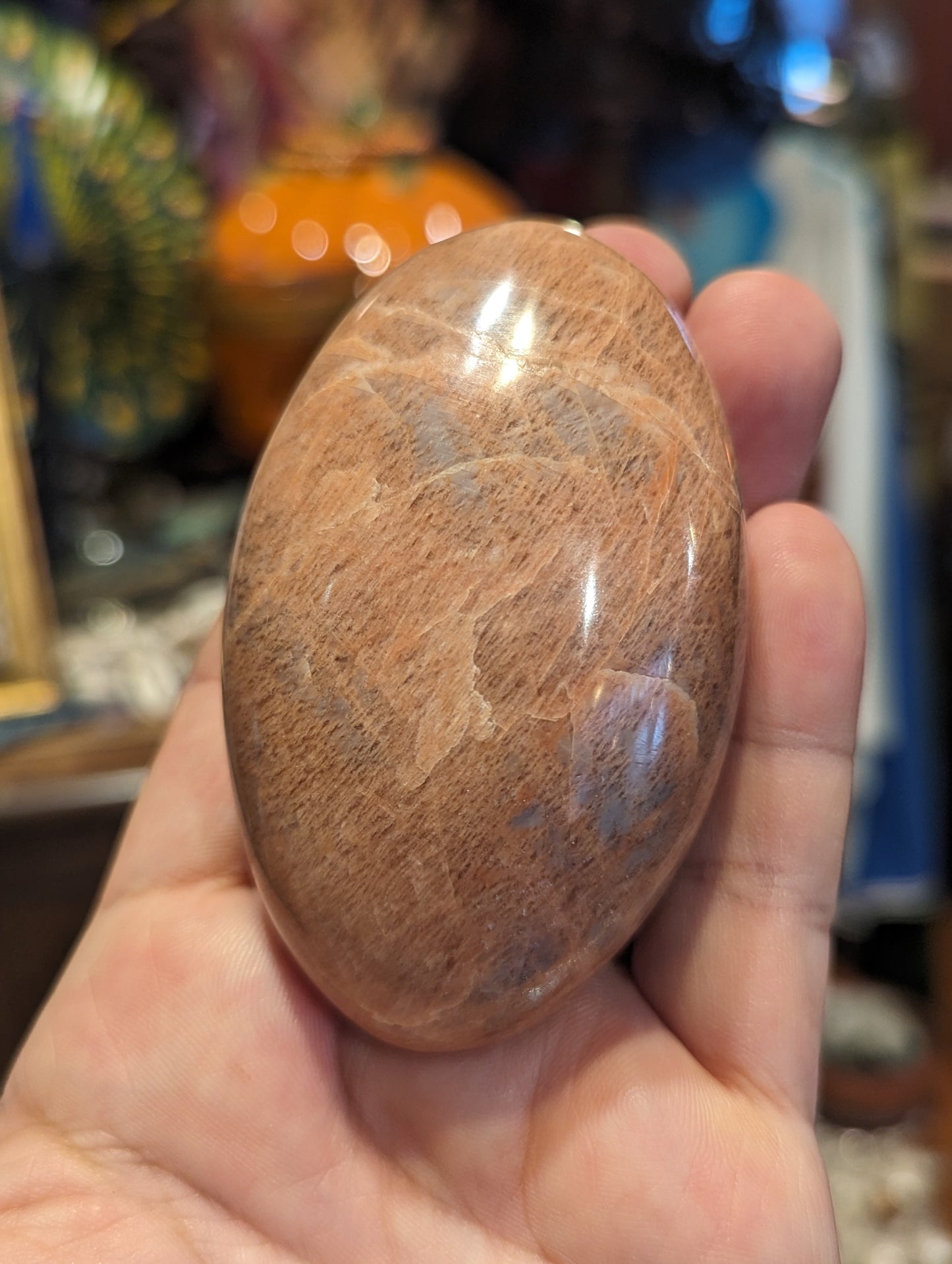 Peach Moonstone Palm Stone