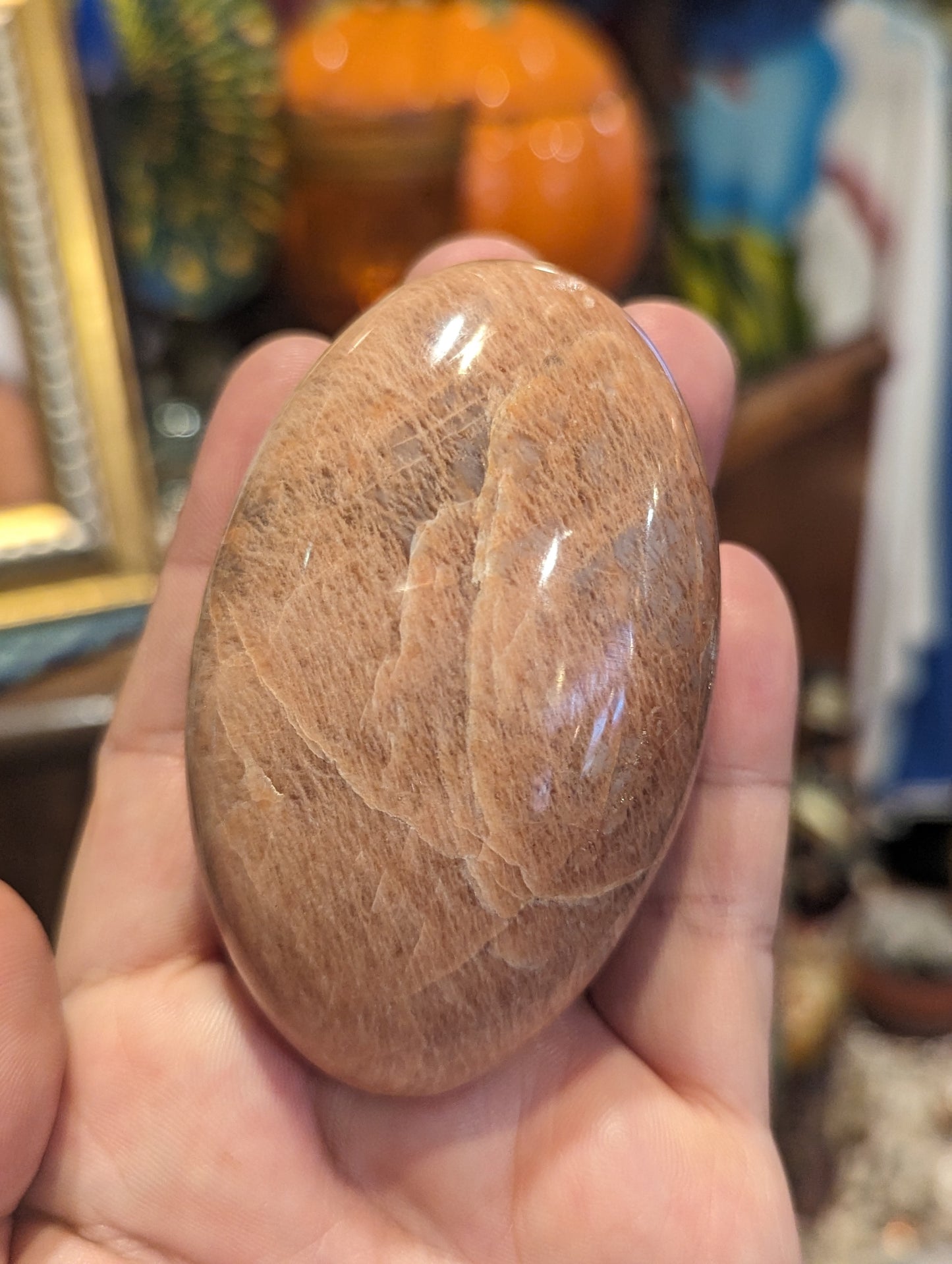 Peach Moonstone Palm Stone