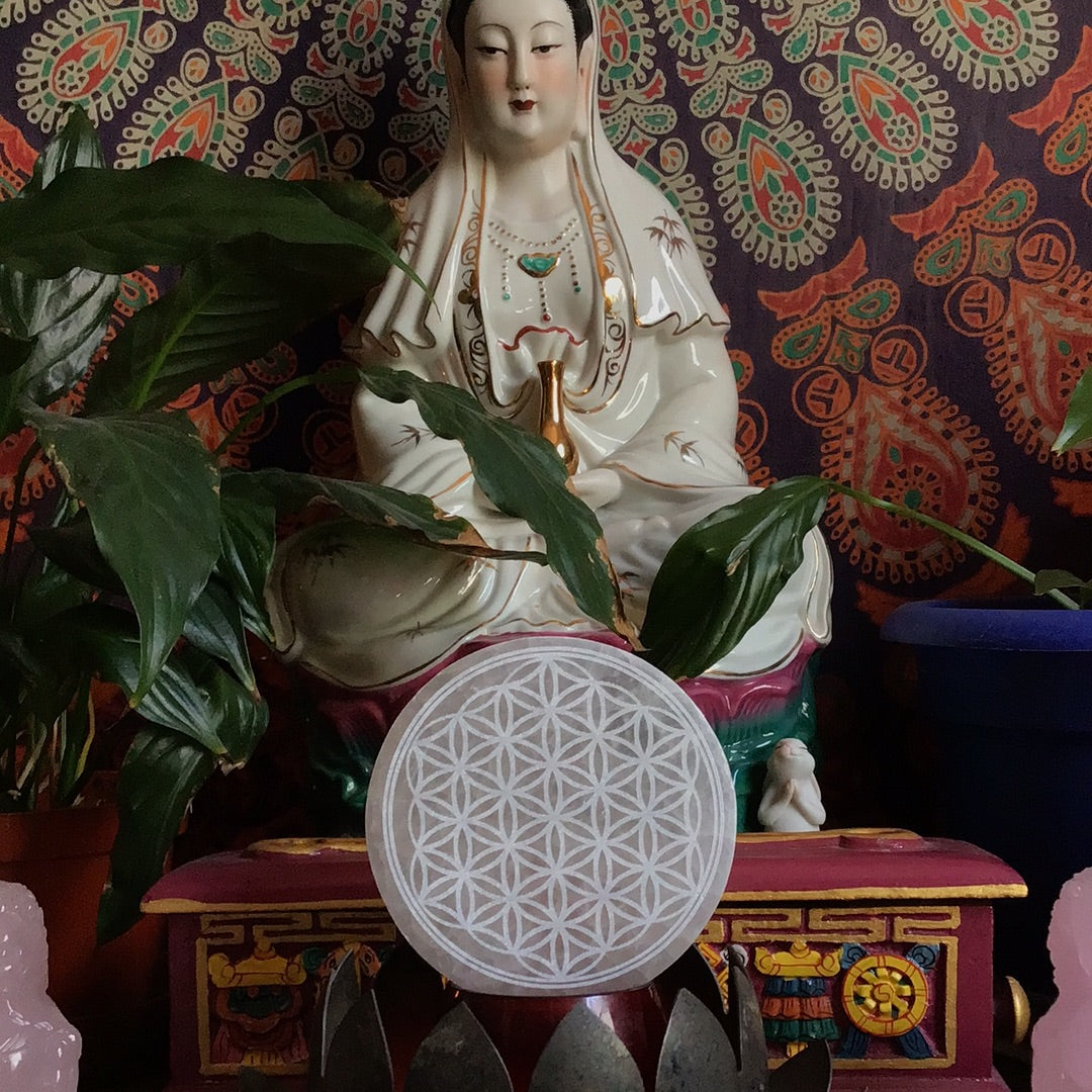 Flower of Life Selenite 4 - inch Moroccan Plate