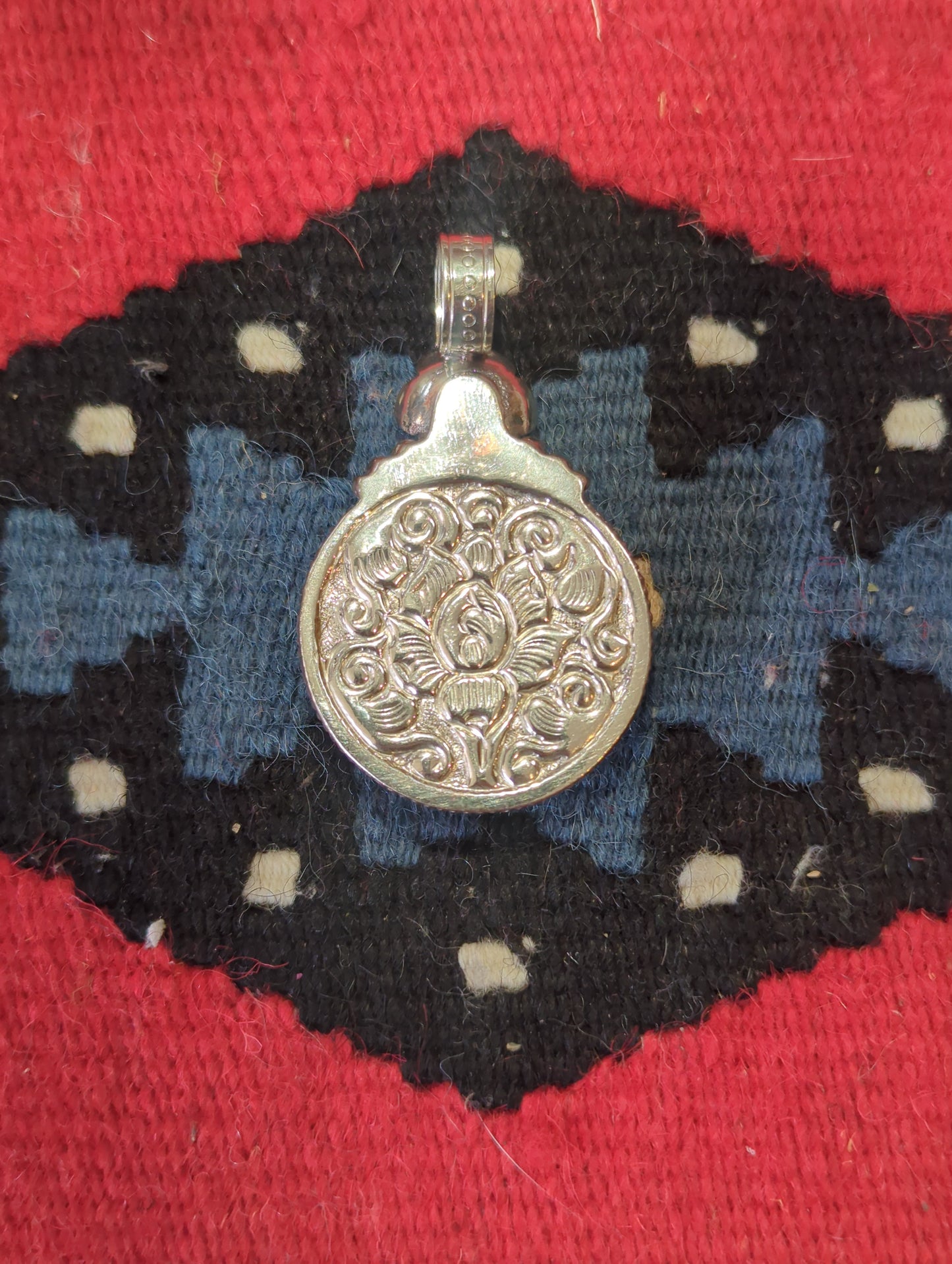 Flower of Life Carved Labradorite Silver Pendant