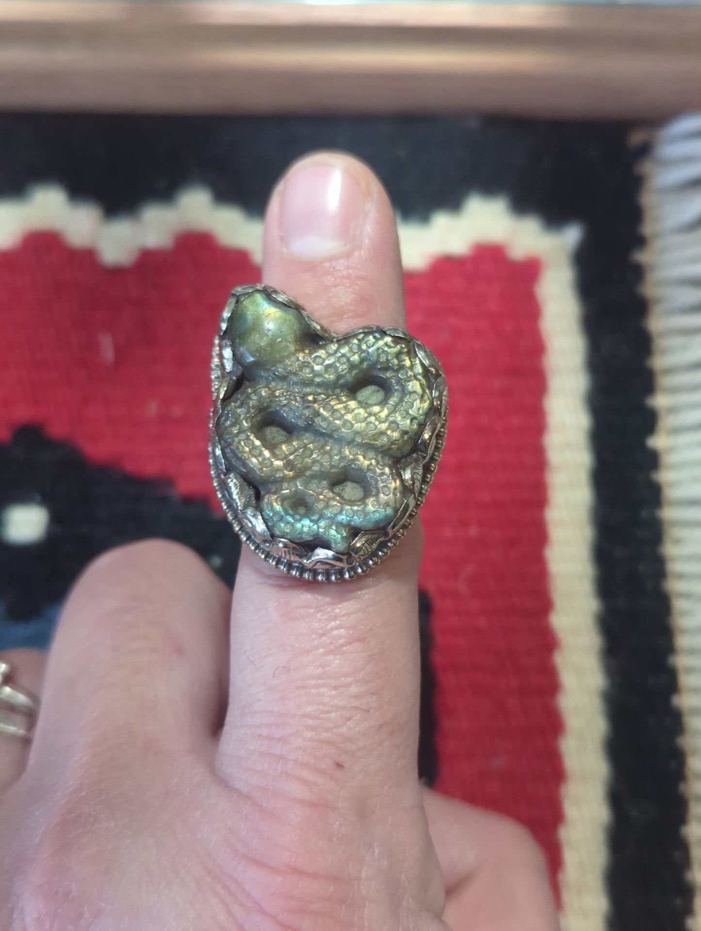 Carved Labradorite Snake Ring Adjustable