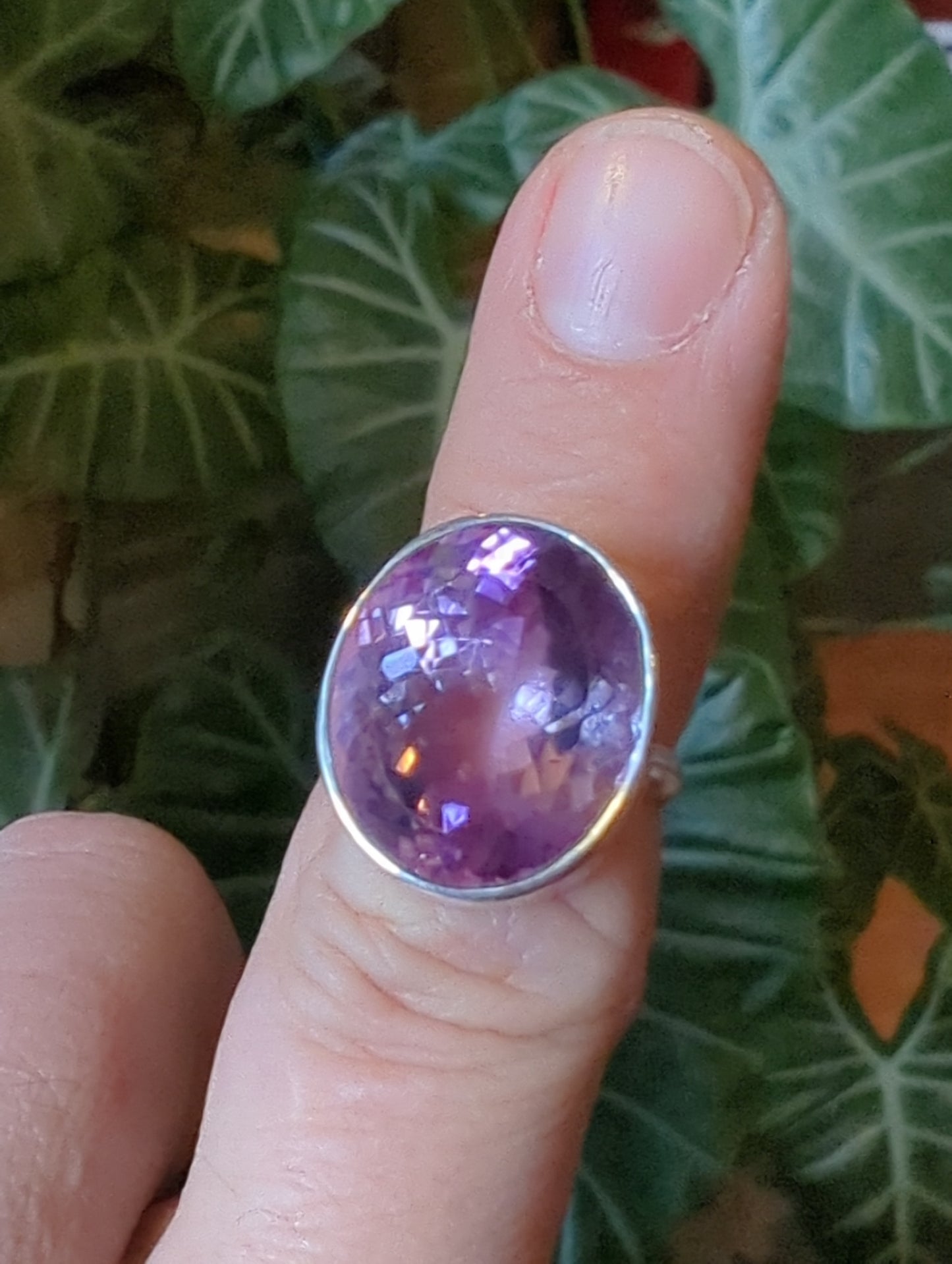 Facetted Kunzite Silver Ring sz 6