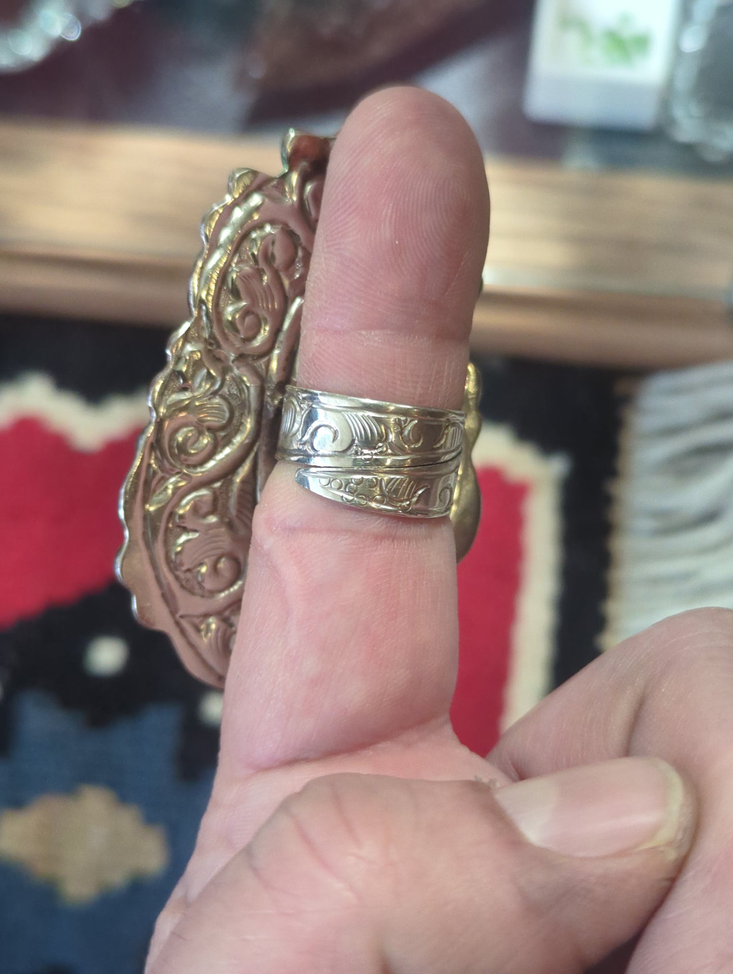 Carved Labradorite Guan Yin Ring Adjustable