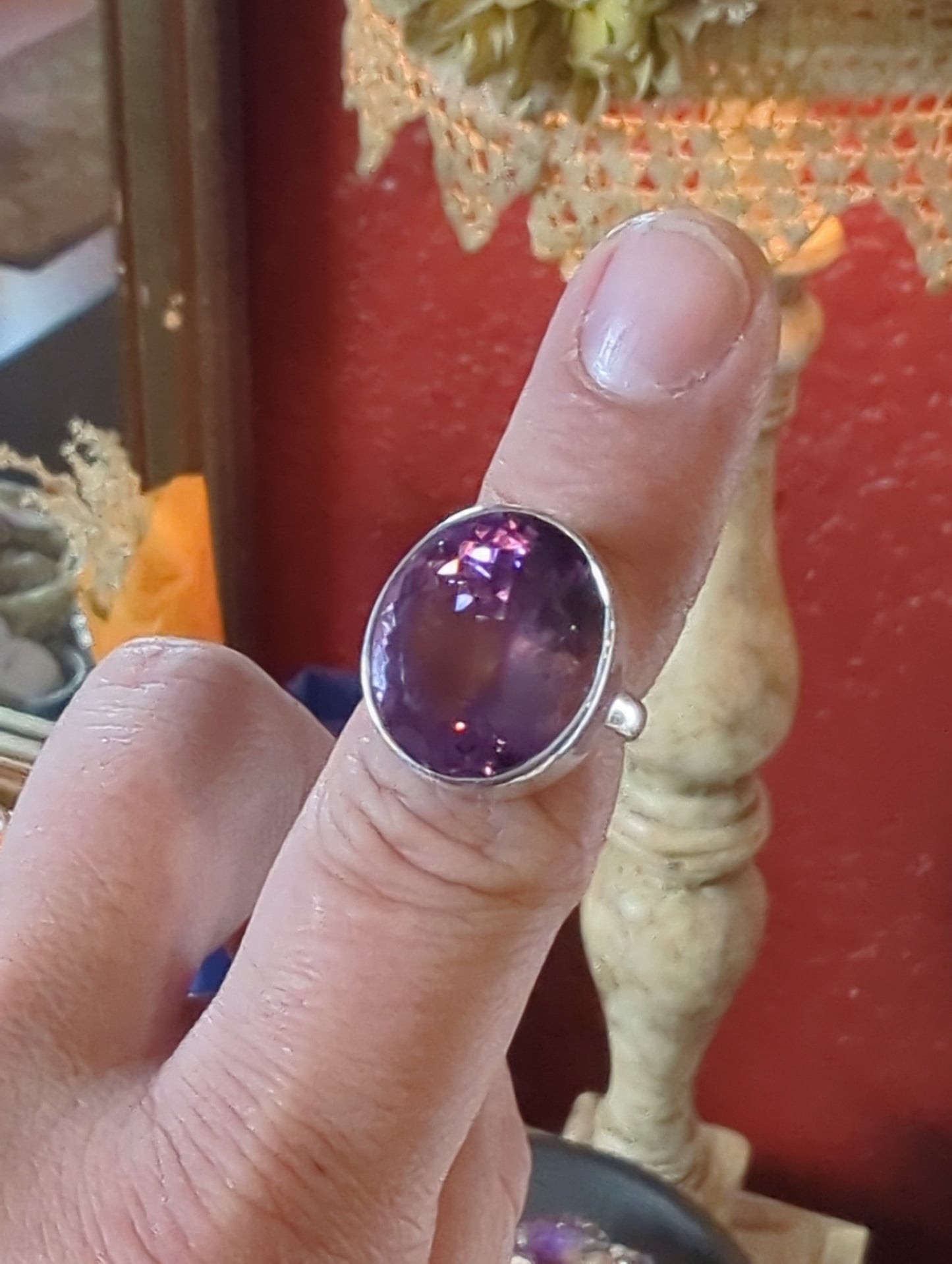 Facetted Kunzite Silver Ring sz 6