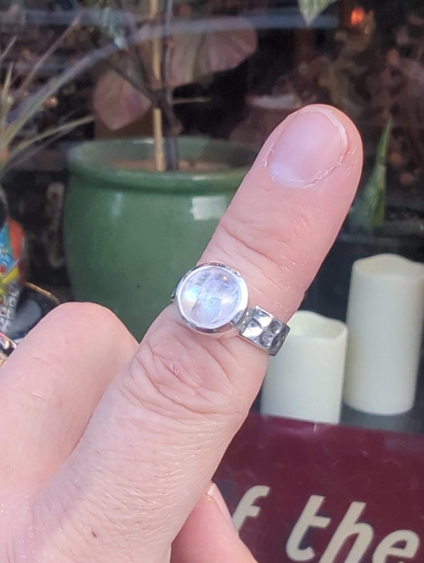 Rainbow Moonstone Silver Ring sz 6