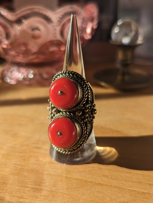 Coral Tibetan Ring