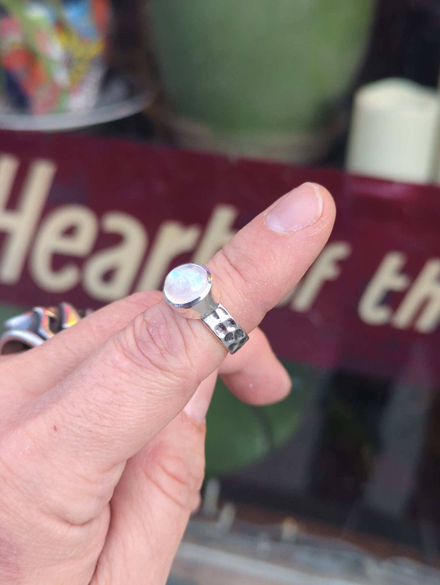 Rainbow Moonstone Silver Ring sz 6