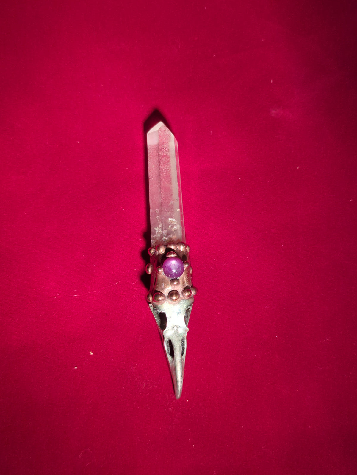 Raven Skull, Ruby, Lemurian Quartz wand